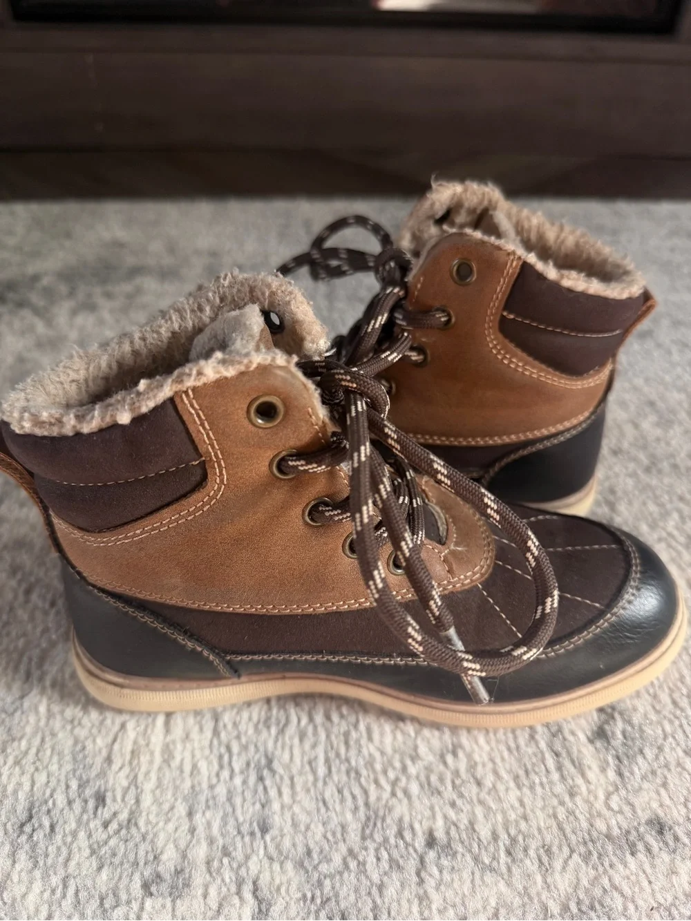 London Underground Boys Brown Faux Fur Lined Winter Boots Size 13